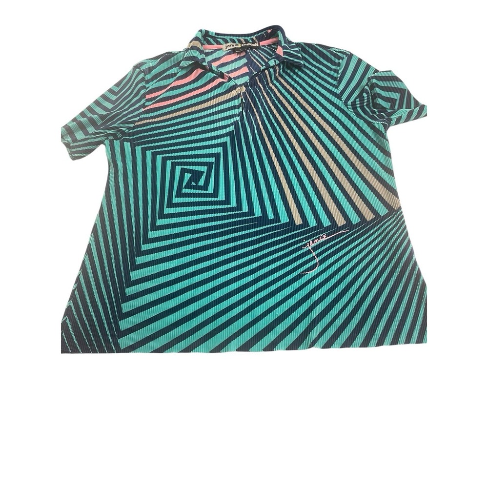 Jamie Sadock Shirt Womens Large Geometric Golf Tennis Polo 1/4 Zip Flex Sport